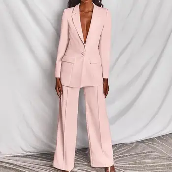 2023 Пролетен женски комплект и дълъг ръкав в една пуговице Бели дамски комплекти нова мода Ежедневни офис дамски дрехи