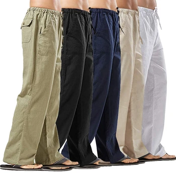 2023 Пролетта на нови ленени широки мъжки панталони Панталони от памук оверсайз Градинска мъжки ежедневни дрехи мъжки спортни панталони