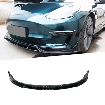 ABS Carbon Look Лъскаво черно, предна броня, спойлер за Tesla, модел 3, защита на брадичката, автомобилен стайлинг, 3 бр./компл.