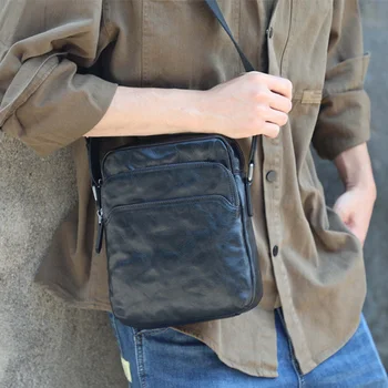 AETOO Мъжка ръчна чанта с принтом на едно рамо от кожата растително дъбени с централен слой от телешка кожа през рамо, ежедневни малка чанта в стил ретро c