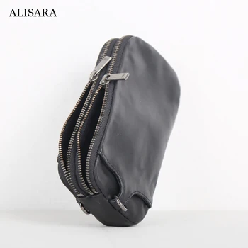 Alisara дълъг портфейла на двоен цип, на първия слой от волска кожа, мъжки ежедневни чанти-клатч за мобилен телефон, младежки прости портмонета за съхранение