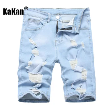 Kakan - Нови мъжки Ежедневни Скъсани дънки на летния сезон в Европа и Америка, Модни Панталони с потертыми къси 