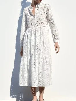 Khalee Yose / бяло елегантна лятна рокля Макси, отворени памучни богемные празнични дамски рокли с дълъг ръкав, секси дамски рокли