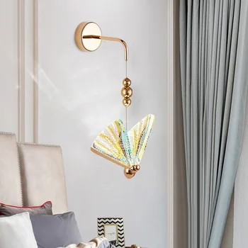 Led монтиран на стената лампа с пеперуда, скандинавски осветление в помещението, модерен лампа, малка странична лампа за спални, окачена лампа за декорация на дома, монтиран на стената лампа, стенни аплици