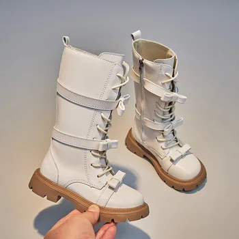 MODX, есенно-зимни ботуши за момичета 2023, нова тенденция, модел обувки за малки момичета, ботуши с високи ръкави и лък, модни демонстрации на обувки