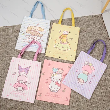Sanrio Мультяшная холщовая чанта Kawaii Hellokitty Cinnamoroll Kuromi Аниме чанта на рамото Студентски чанта за съхранение на канцеларски материали подарък за момичета
