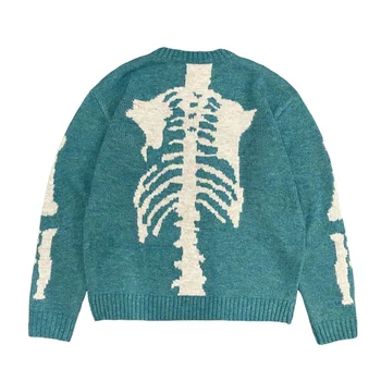 Vintage 2023, висококачествен вязаный нов мъжки пуловер с кръгло деколте и принтом кости, пуловер Herren, Ropa De Hombre