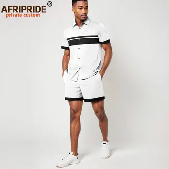 Африкански костюми за мъже, ризи и къси панталони с къс ръкав, комплект от 2 теми, всекидневни спортни дрехи големи размери, блуза в стил дашики A2316089