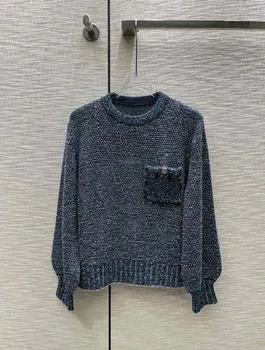 Вязаный пуловер с ръкави-фенерчета и пайети, ежедневна мода 2023, летен нов стил 0322