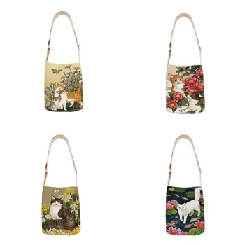 Дамска чанта Cure котка, чанта от памук и лен, мини чанта, просто мини чанта-месинджър, ежедневни чанти-месинджър