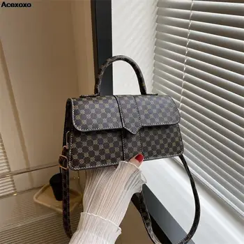 Дамска чанта, нова класическа мода малка квадратна чанта с голям капацитет, ръчно носи етикет за услугата с магнитна тока, серво педя, чанта
