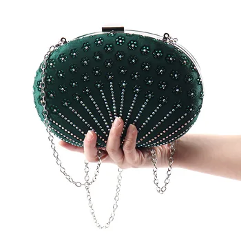 Дамска чанта с декорация във формата на кристали и диаманти, сребърна чанта на верига, модни луксозни клатчи за сватбени партита, вечерна дамска чанта, портфейл
