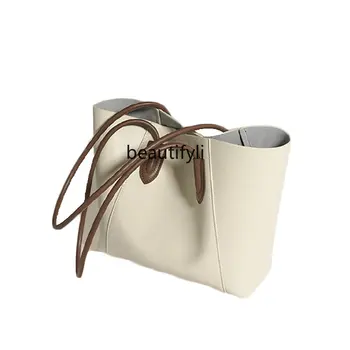 Дамска чанта-тоут zqLeather с подплата, с голям капацитет, мека кожена чанта за крайградски пътувания, чанта през рамо