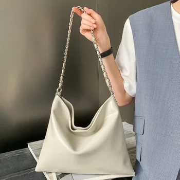 Дамски чанта от вериги от естествена телешка кожа, специален дизайн, елегантен стил, минимализъм