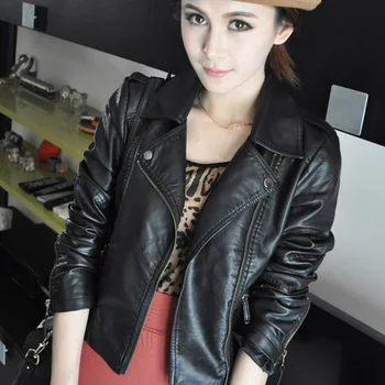 Дамско яке от изкуствена кожа, модни ярки цветове, черно мотоциклетное палта, къси байкерская яке от изкуствена кожа, мека яке, дамски черна