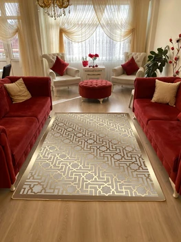 Декорация на дома, килим за хола моющийся златен ярък модел устойчива на плъзгане подметка, устойчива на петна от прах, лесен за почистване