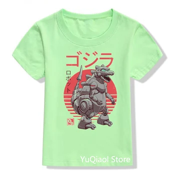 Детска Градинска дрехи с принтом японски Аниме Kaiju, Зелена тениска с графити за момчета и юноши, Ежедневна Детска тениска в стил Харадзюку, Върхове