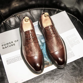 Дизайнерска Марка Черна Кожена Обувки за Мъже, Модельная Обувки, Ежедневни Бизнес Oxfords Дантела, Офис Официалната Обувки с Остър бомбе, Мъжки B187