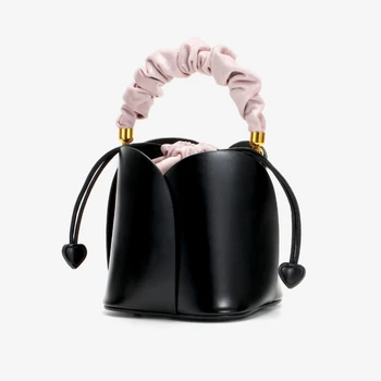 Елегантна Дамска Кожена Чанта-кофа с Цип на шнур, Вътрешен джоб и Двойни Дръжки, Луксозни Дизайнерски Чанти През рамо