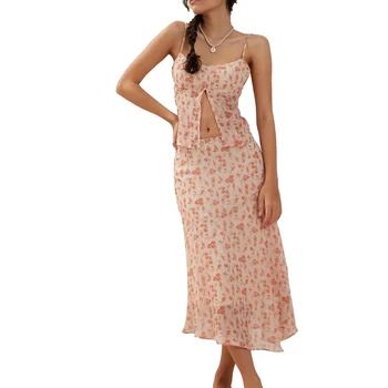 Елегантно Лятно Дебнещ рокля с Цветя модел, Къси Топами с цепка на гърба и Нередовни Дълга пола за плажни партита и още Много Други