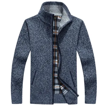 Есенно-зимния загрята мъжки пуловер с висока яка, палта, всекидневни вязаный жилетка с цип, якета, монофонични цвят, на европейски размер S-2XL