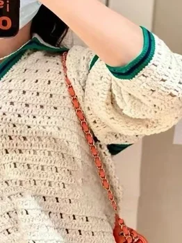 Жена есента нов пуловер, жилетки за жени с надпис на френската марка, на ревера с дълги ръкави, елегантна жена топ