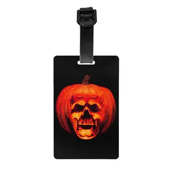Изработена по поръчка багажная етикет във формата на тиква в стила на ужасите за Хелоуин с номинална карта, идентификация етикет за пътна чанта, куфар