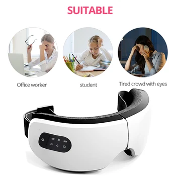 Интелигентен масажор за очи с топлинна вибрации, 6 режима на улесняване на точка, Bluetooth music, зареждане чрез USB, led светлинен дисплей, парна превръзка на очите