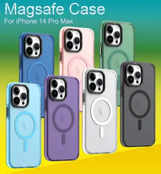 Калъф с магнитно покритие за iPhone 14Pro 14 13 12 калъф за безжичното зареждане Magsafe, удароустойчив калъф с пълна защита на