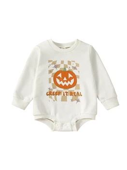 Качулки за малки момичета и момчета, комбинезони, облекла за Хелоуин, есенни боди с дълги ръкави и писмото принтом тиква за деца