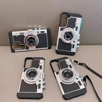 Класическа ретро 3D фотоапарат с лента, калъф за Samsung Galaxy S21 S22 Note 20 Ultra Plus, калъф 4G 5G