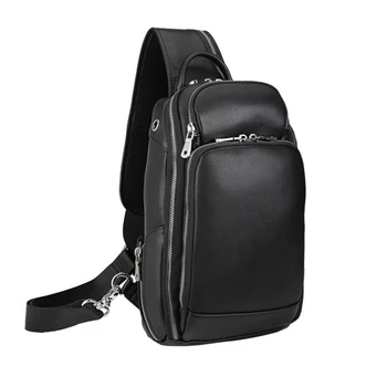 Класическа черна кожена нагрудная чанта с функцията USB, отличителни чанта от 100% естествена кожа, USB-sling-чанти за мъже, туризъм на открито