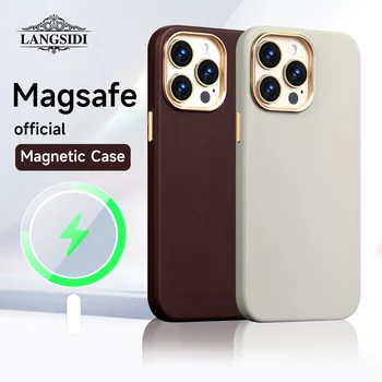 Кожен калъф за мобилен телефон Magsafe за iPhone 13 12 14 Pro Max 14Pro 14 Plus, Магнитна Капачка с Предпазно фолио от Закалено Стъкло