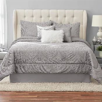 Комплект спално бельо Cougar от 7 теми, сиво тканое одеяло Ogee, комплект спално бельо Full / Queen, комплекти спално бельо