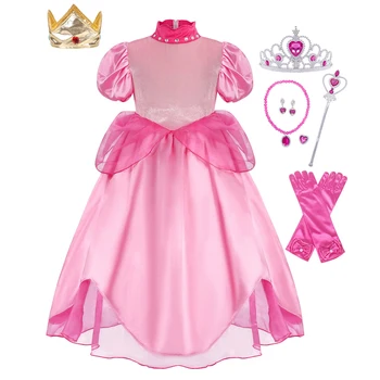 Костюм принцеса Юребекии, рокля в персиковом стил за момичета, празнично облекло за рожден ден, подарък за деца, празнична рокля на Хелоуин с корона