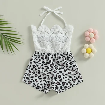 Летни детски дрехи, анцуг за новородени момичета, гащеризон в стил мозайка с леопардовым принтом и завязками на шията, гащеризон без ръкави