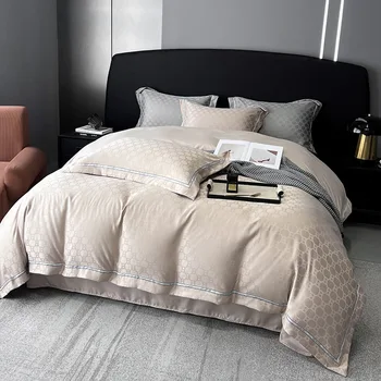 Луксозен комплект спално бельо Nordic, сатен, жаккардовый силки дишаща чаршаф, чаршафи и калъфки за възглавници, комплект спално бельо King Size
