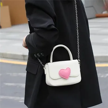 Малка квадратна чанта през рамо, розово сърце, дамски чанти-тоут, дамски чанти, дамски верига, горна дръжка, чанта-незабавни посланици, подарък, 1БР