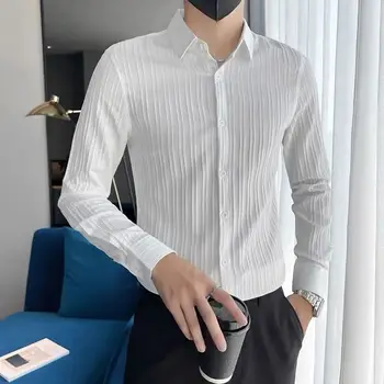 Младежки Модни Ризи с дълъг ръкав в Корейски Стил 2023, Мъжки Ризи Harajuku Големи Размери, Обикновена Ризи с копчета, Блузи R37