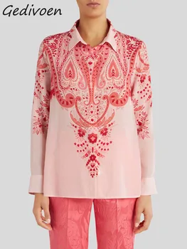 Модерен дизайн лятна дамска риза с ревери, коприна блуза с принтом