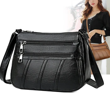 Модерна дамска чанта за през рамото от изкуствена кожа, простата однотонная чанта-месинджър, портфейл с множество джобове, чанта 2022