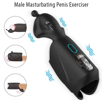 Мощен симулатор за увеличаване на издръжливостта на пениса, масажор за глава, мъжки мастурбатор, вибратор за стимулация на пениса, секс играчки за мъже и възрастни