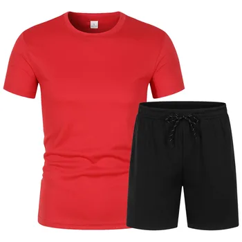 Мъжки комплекти за джогинг, лятна спортно облекло, костюми за фитнес, бързо съхнещи тениски + кратък спортни облекла, спортен костюм за тренировки