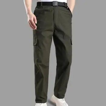 Мъжки панталони-карго, дишащи силни мъжки прави панталони с много джобове, удобни панталони с висока талия за ежедневието за мъже