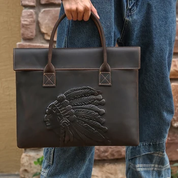 Нова чанта кожена бизнес чанта за компютър, лека мъжки чанти от телешка кожа, кожен портфейл, в ретро стил