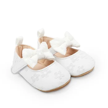 Обувки на принцесата за новородени момичета на не-хлъзгава подметка с флорални лък, обувки на плоска подметка за деца, първите проходилки, пролетно-летни обувки на принцесата