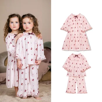 Пижами за момичета Sleepwar, сезон пролет-лято, мека памучен нощница принцеса клас А, пижами за малки момичета, лейси облекло за сън