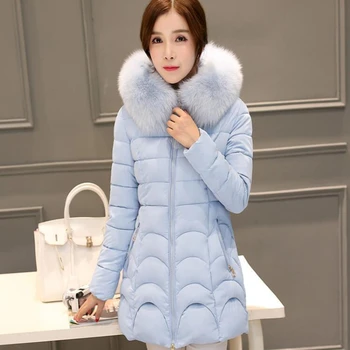 Плюс размер, гъст дебнещ дамско зимно палто със средна дължина, с корейска кожа яка, памучен hoody с цип, яке оверсайз