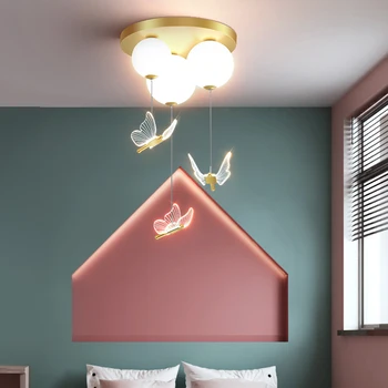 Прост, модерен, лампа за спални Пеперуда с лъжичка, уютен и романтичен тавана лампа, полилей за детска стая, вътрешно осветление