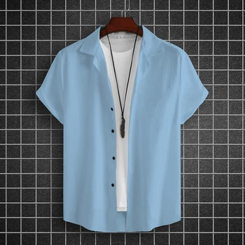 Проста мъжка риза с 3D однотонным принтом, нова мъжки дрехи, летни ежедневни блузи с къс ръкав с високо качество, хавайски качулки